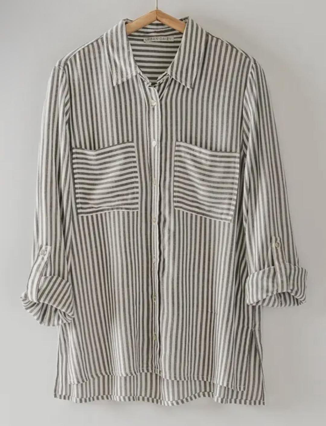Black Classic Striped Button Down Shirt