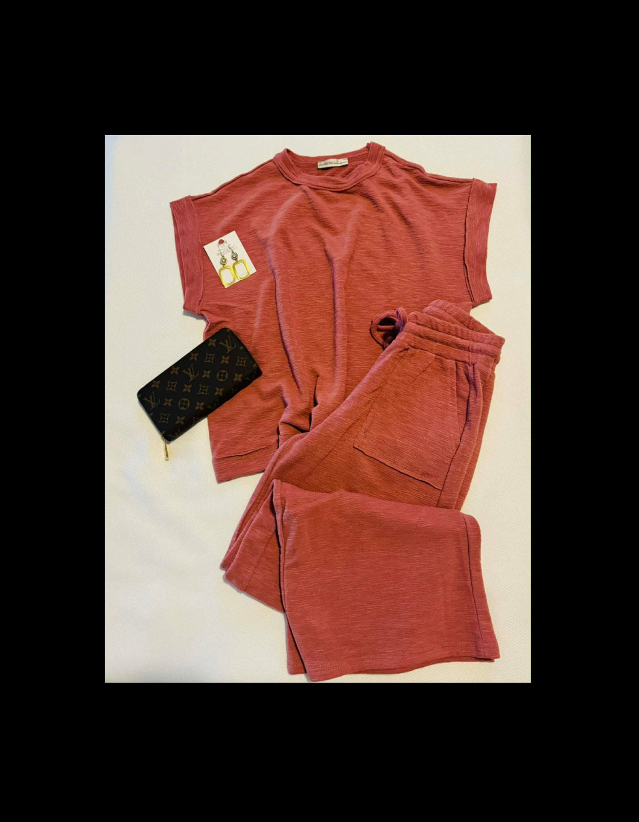Cotton Blend Short Sleeve Tee & Long Pants Set WINTER ROSE