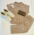 Cotton Blend Short Sleeve Tee & Long Pants Set in ASH MOCHA