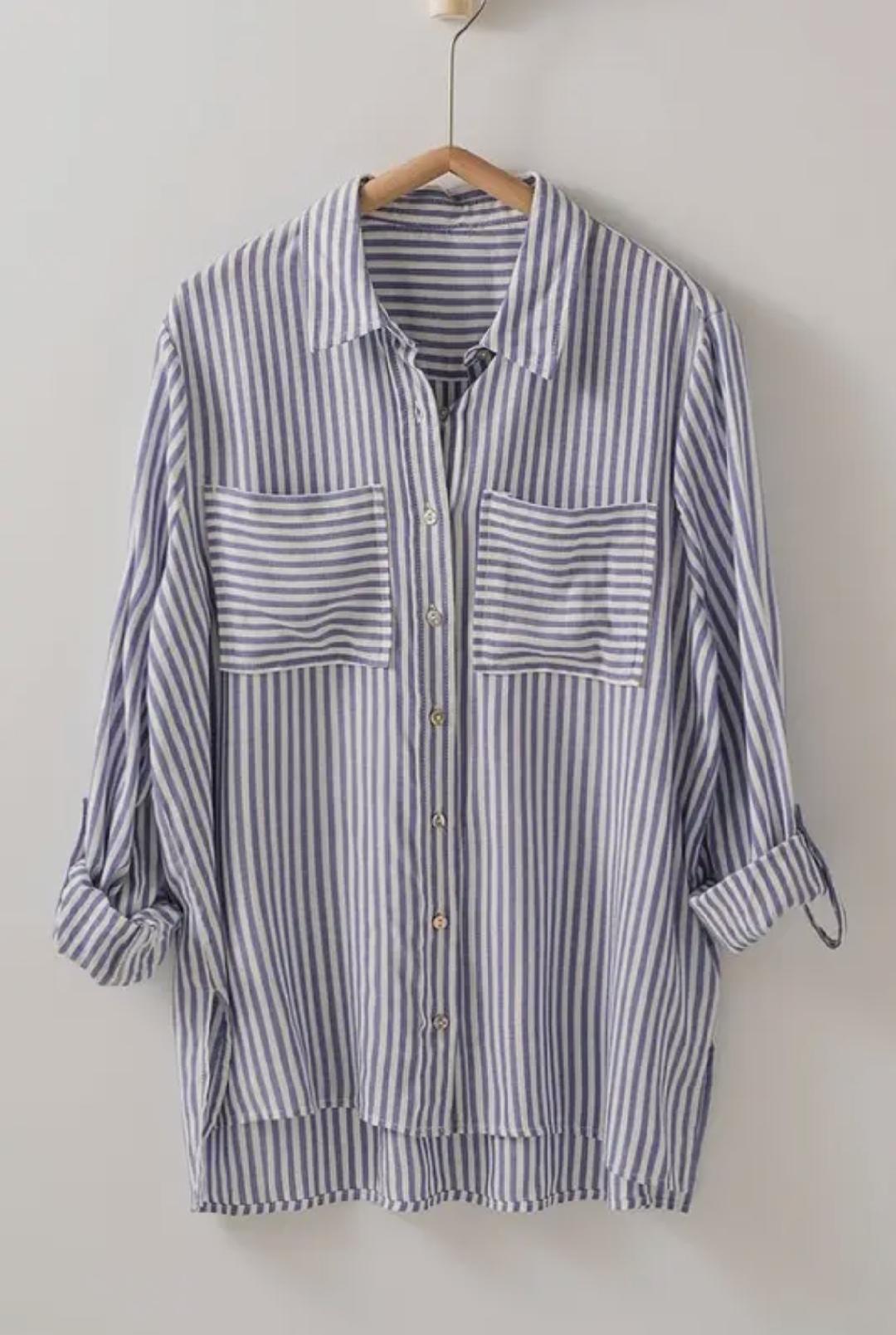 Navy Classic Striped Button Down Shirt