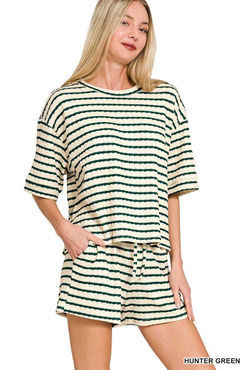 Striped Short Sleeve Tee & Shorts Set KELLY GREEN