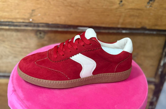 Hey Girl Red Faux Suede Tennis Shoes