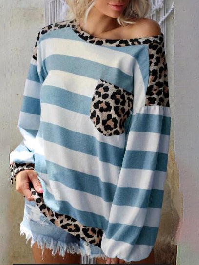 Striped Leopard Long Sleeves Top